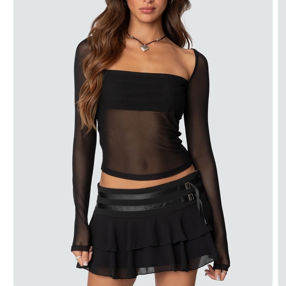 Edikted Black Sheer Long Sleeve Crop Top